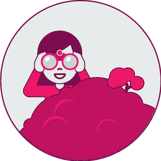 Icon einer Frau, die ein Fernglas benutzt, während sie eine Untersuchung durchführt