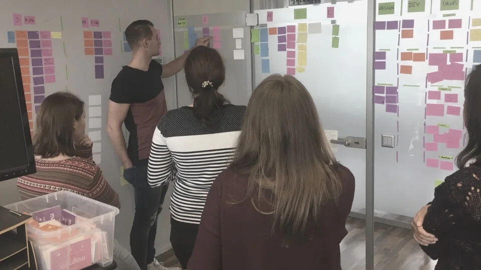 Ein Team, das gemeinsam an der Optimierung des Product Backlogs arbeitet.